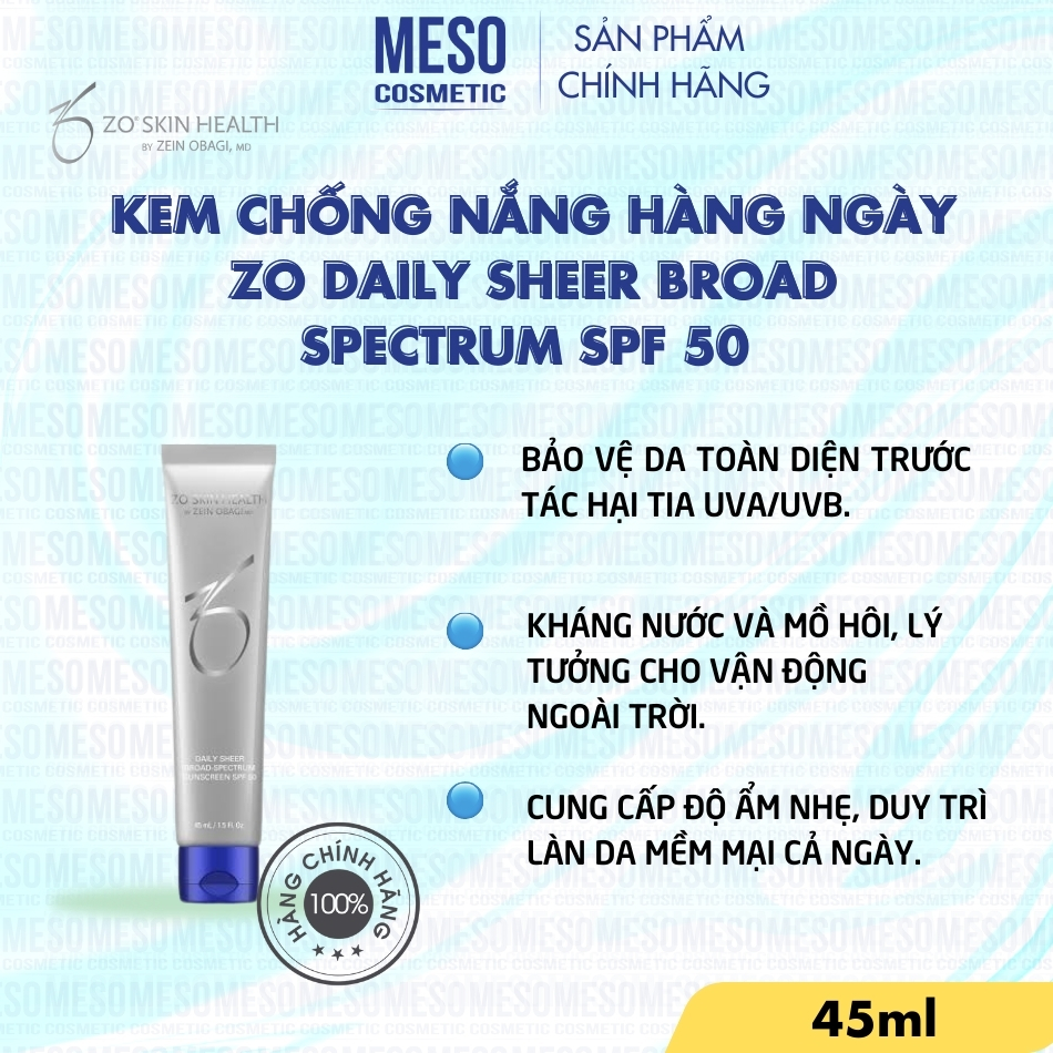Kem chống nắng hàng ngày ZO DAILY SHEER BROAD SPECTRUM SPF 50 - 45 ml